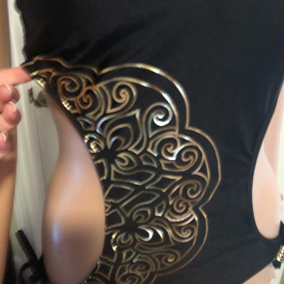 Black w/Gold Detail  1 PC.Bathing Suit - Picture 6 of 8